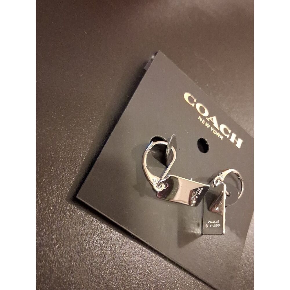 COACH Silver Crystal Quilted C Drop Earrings New - Picture 3 of 4